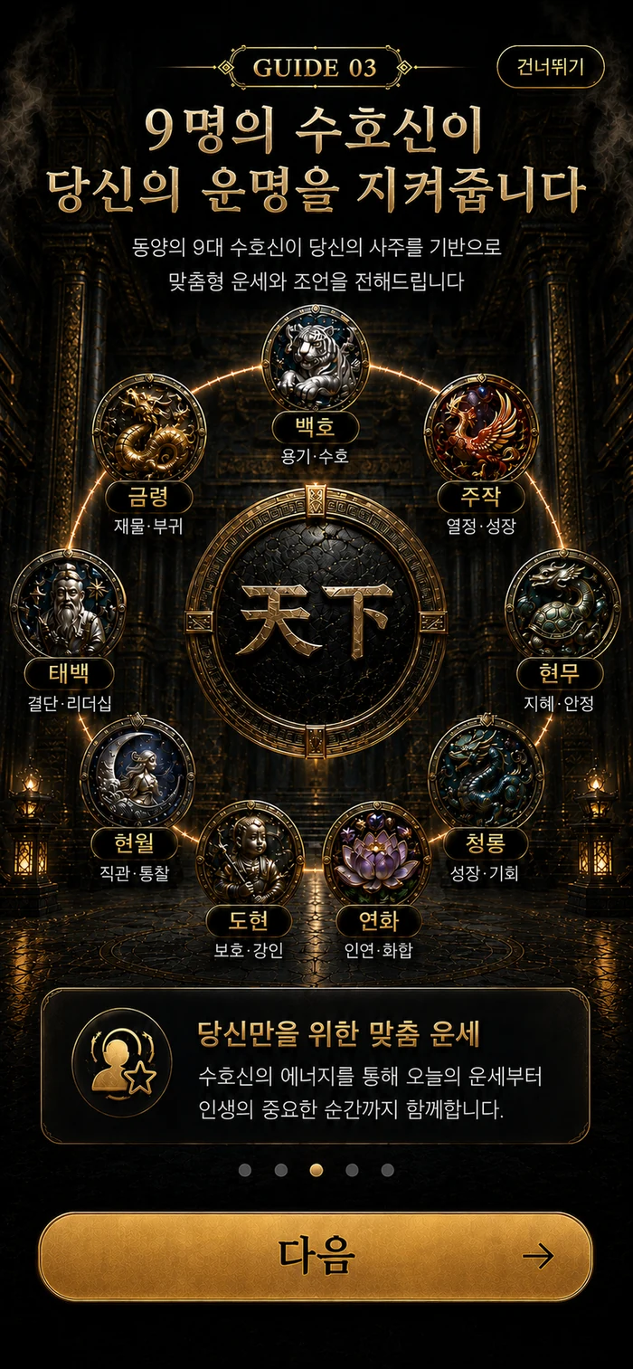 사주천하 GUIDE 03 실제 앱 화면